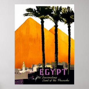 Affiche Pyramides derrière des palmiers, Égypte