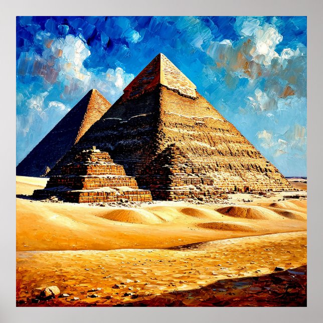 Affiche Pyramides égyptiennes sous ciel bleu vif (Devant)
