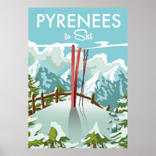 Affiche Pyrénées à Ski imprimé voyage.