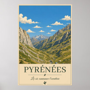 Affiche Pyrénées France – Alpines Illustrated Landscape