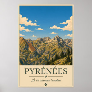 Affiche Pyrénées France – Ridges Illustrated Landscape