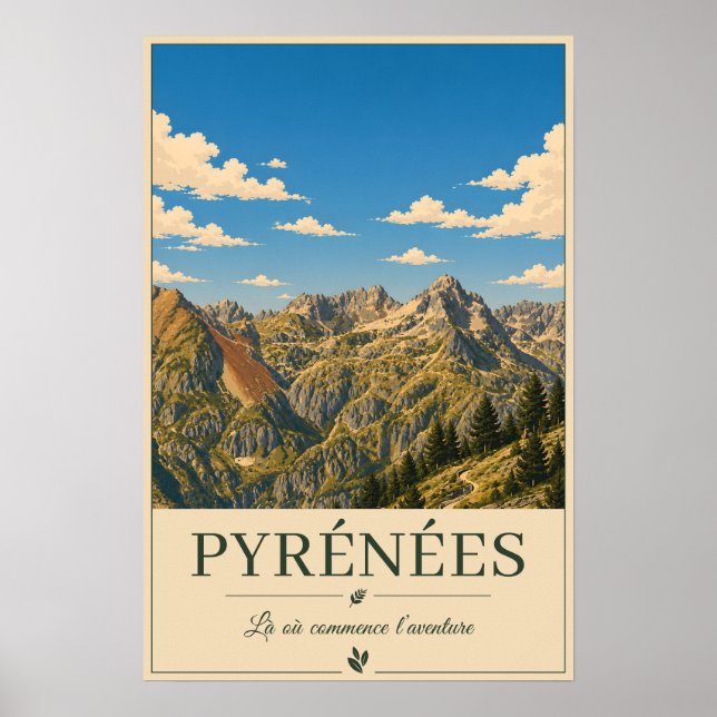Affiche Pyrénées France – Ridges Illustrated Landscape (Devant)