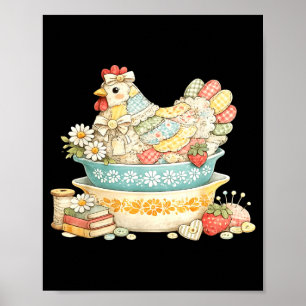 Affiche Pyrex poulet matelassé poule vintage patchwork
