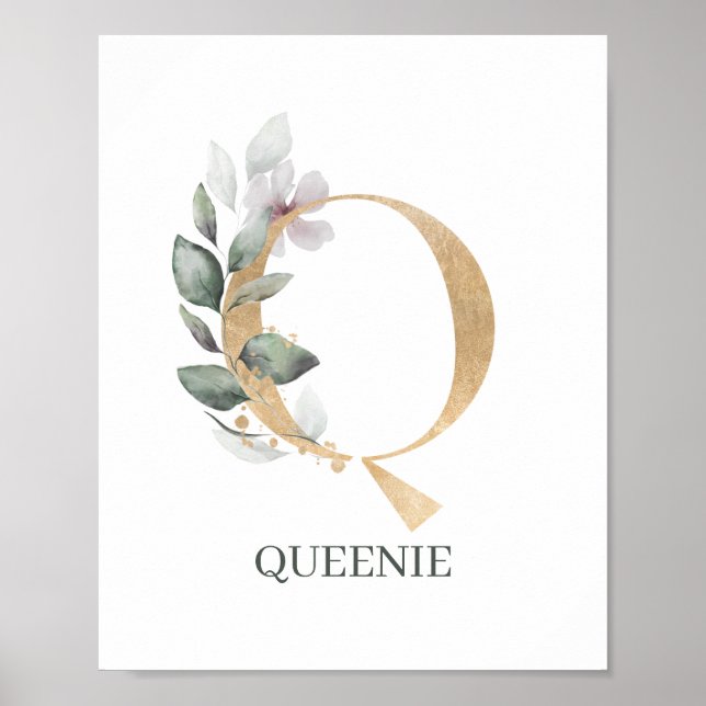 Affiche Q Monogramme Floral Personnalisé (Devant)