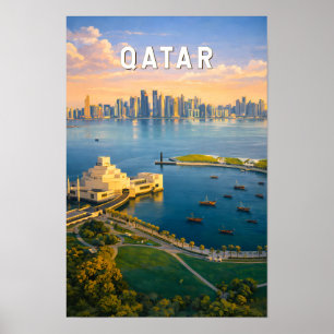 Affiche Qatar Illustration Voyage Art Rétro