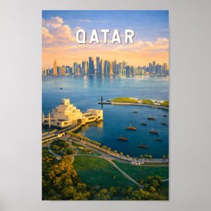 Affiche Qatar Illustration Voyage Art Rétro