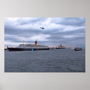 Affiche QE2 et QM2 à NYC