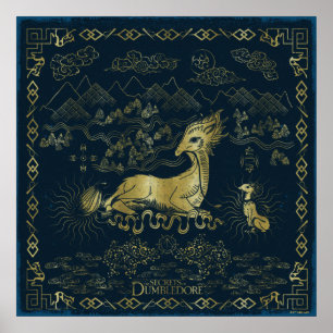 Affiche Qilin Au Repos Tapisserie d'or