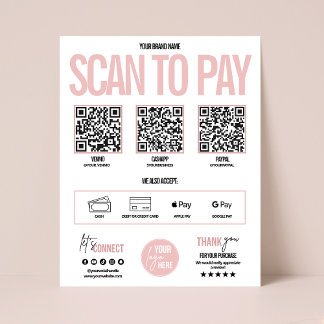 Affiche QR Code Scan to Pay Payment Sign Venmo, Cashapp