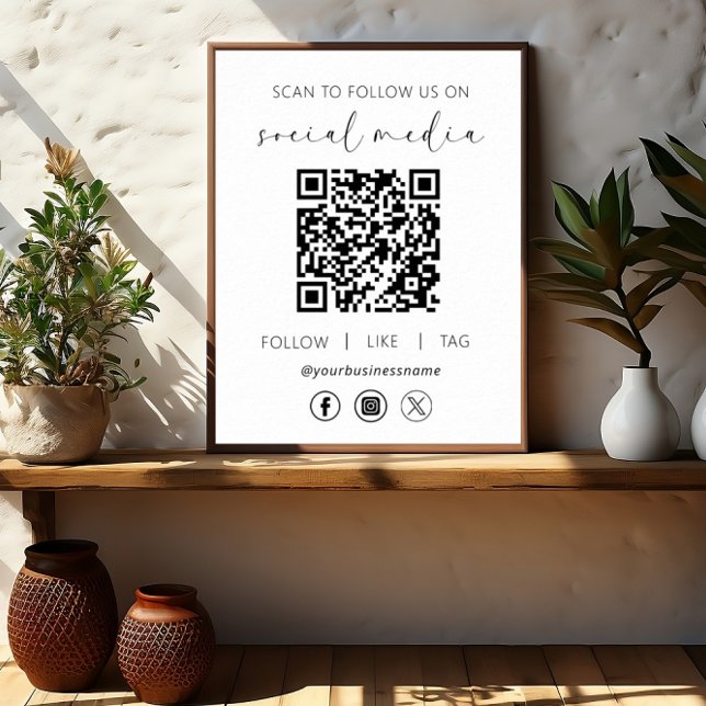 Affiche QR Code White Scan To Follow Us on Social Network (Créateur téléchargé)