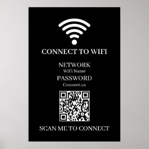 Affiche QR WiFi personnalisé noir Affichage du mot de pa