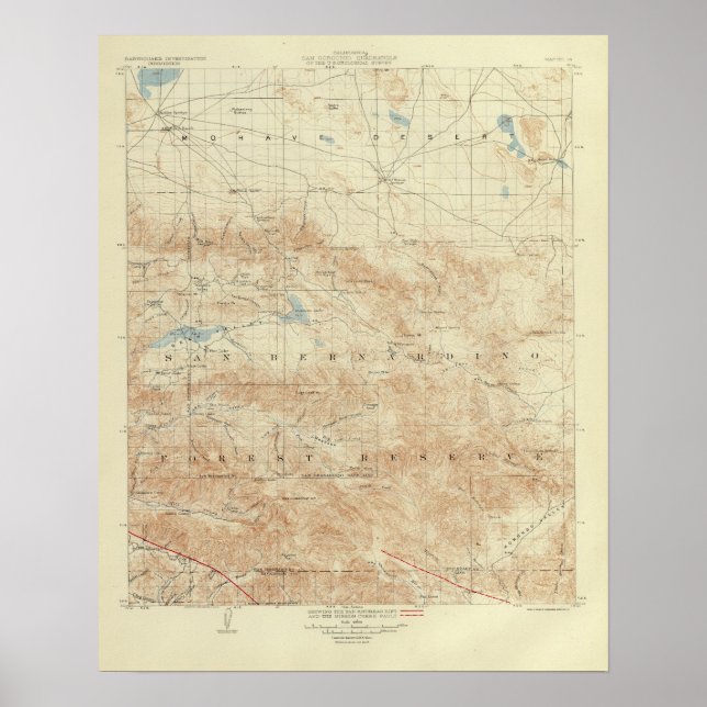 Affiche Quadrangée San Gorgonio montrant San Andreas Rift (Devant)