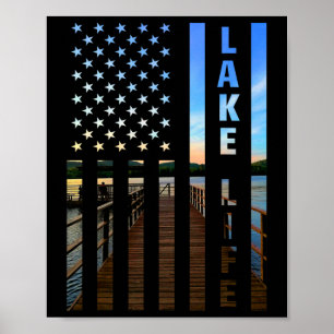 Affiche Quai du drapeau américain au coucher du soleil sur