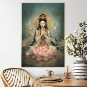 Affiche Quan Yin éthérée : Déesse bouddhiste Prière du Lot
