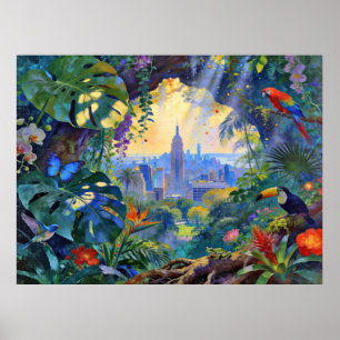 Affiche Quand la faune observe Manhattan – Un paysage urba