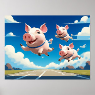 Affiche Quand les cochons volent drôles cochons ailés