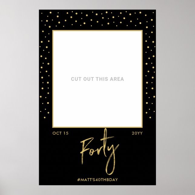 Affiche Quarante | Black & Gold 40th Birthday Photo Frame  (Devant)