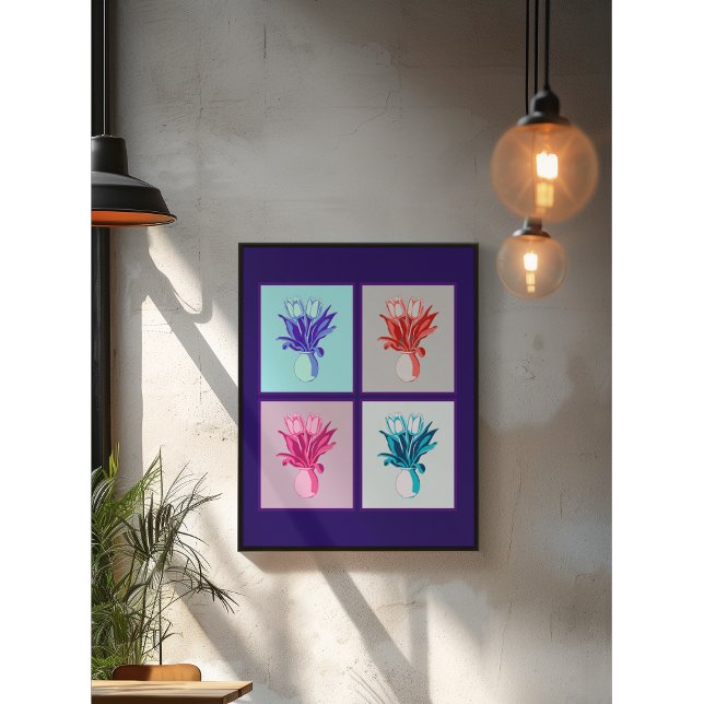 Affiche Quartet floral pop art : Tulipes vibrantes dans un (Créateur téléchargé)