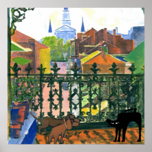 Affiche Quartier Français Balcon Dachshund 7 Chat