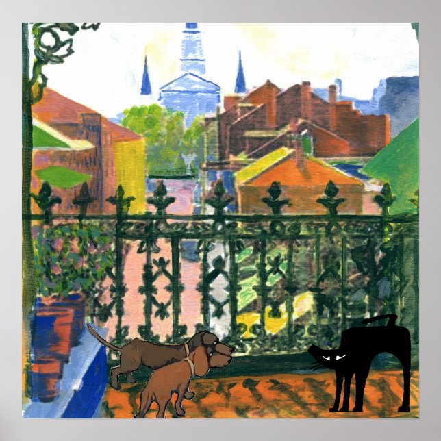 Affiche Quartier Français Balcon Dachshund 7 Chat (Devant)