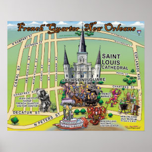 Affiche Quartier français La Nouvelle-Orléans Carte amusan