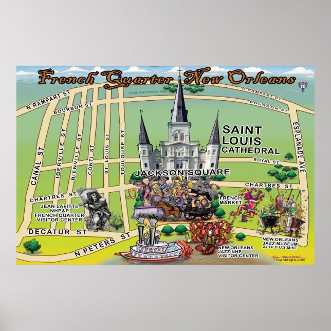 Affiche Quartier français La Nouvelle-Orléans Carte amusan (Devant)