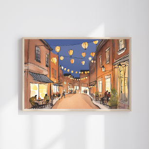 Affiche Quartier Italien de North End Boston MA Aquarell