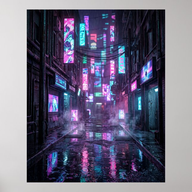 Affiche Quartier néon sous la pluie (Devant)