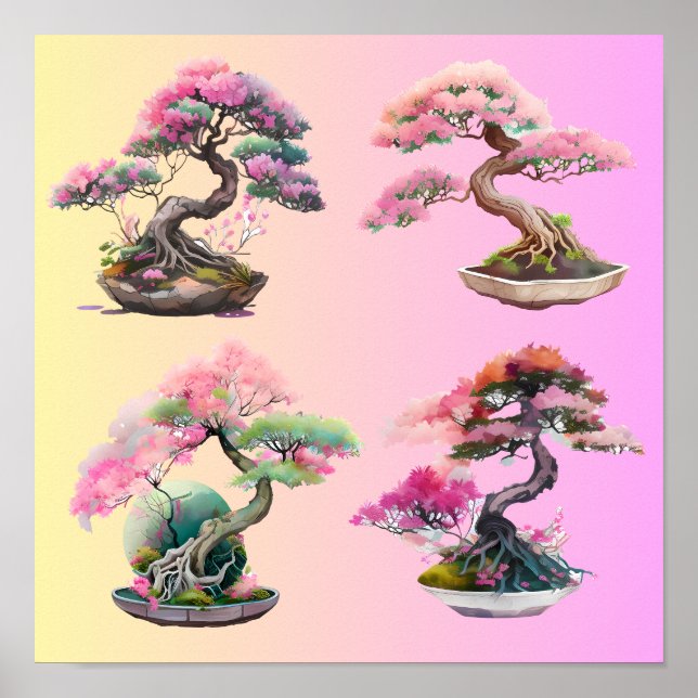 Affiche Quatre arbres bonsaïs (Devant)