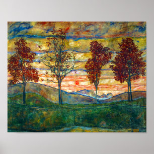 Affiche Quatre arbres   Egon Schiele  
