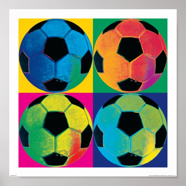 Affiche Quatre balles de football de couleurs différentes (Devant)
