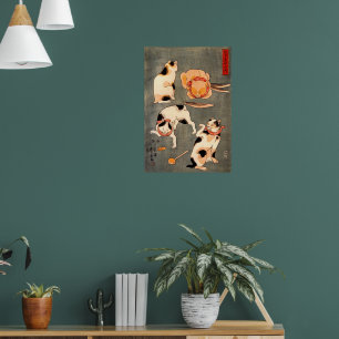 Affiche Quatre chats dans différentes poses illustrant le