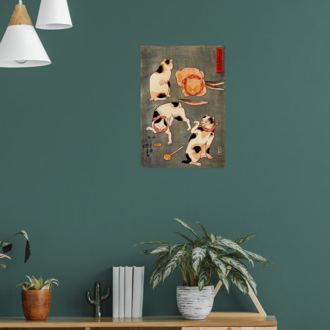 Affiche Quatre chats dans différentes poses illustrant le  (Salon 1)