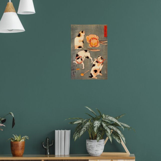 Affiche Quatre chats différentes poses illustrant Japonais (Salon 1)