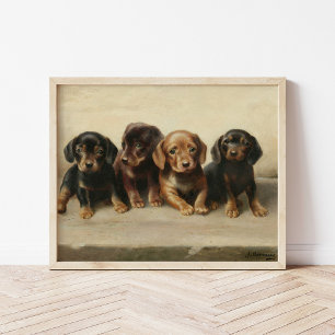 Affiche Quatre chiots teckel Carl Reichert