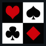 Affiche Quatre combinaisons de cartes<br><div class="desc">Ensemble d'icônes de combinaison de carte isolées sur les carrés noirs et blancs</div>