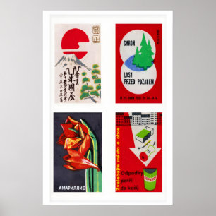 Affiche Quatre étiquettes de boîtes d'allumettes vintage m