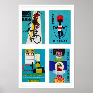 Affiche Quatre étiquettes de boîtes d'allumettes vintage T