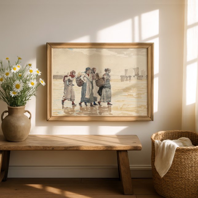 Affiche Quatre femmes de pêcheurs sur la plage | Winslow H (Créateur téléchargé)