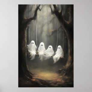 Affiche Quatre gentils fantômes sur une balançoire dans un