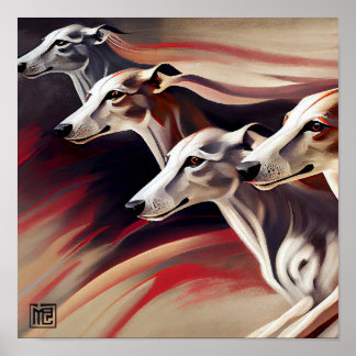 Affiche Quatre Greyhounds en course