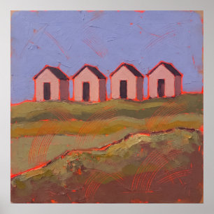 Affiche Quatre huttes de plage corail Impasto Paysage