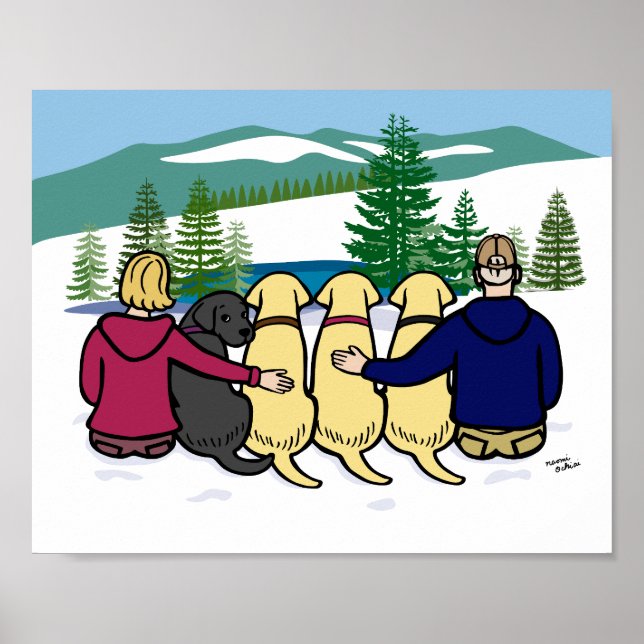Affiche Quatre Labradors et parents Vue d'hiver (Devant)