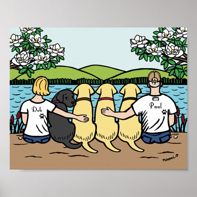 Affiche Quatre Labradors et Parents Vue lac (Devant)