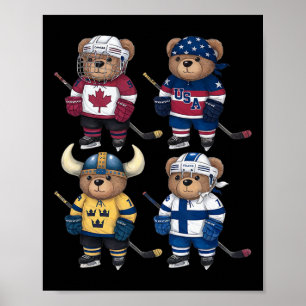 Affiche Quatre Nations Ttle Glol Face-off Joueur de Hockey