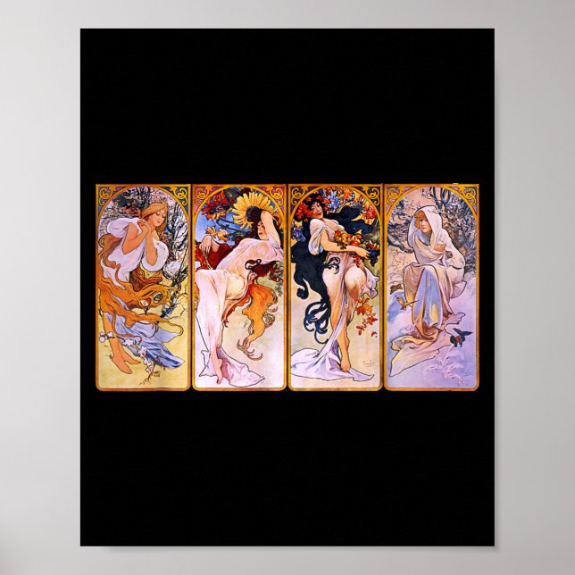 Affiche Quatre Saisons par Mucha Art Nouveau (Devant)