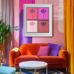 Affiche Quatuor Pop Art Lotus<br><div class="desc">Ce design audacieux et moderne présente quatre fleurs de lotus vibrantes, baignées de riches tons de rose, de magenta et de rouge. La silhouette minimaliste du lotus, contrastée par des blocs de couleur énergiques, apporte une touche contemporaine au symbole intemporel de beauté et de réveil spirituel. Que vous cherchiez à...</div>