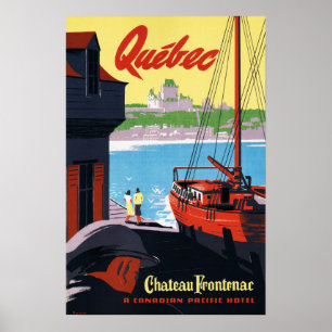 Affiche QUEBEC Canada Chateau Frontenac Ship Harbor Travel