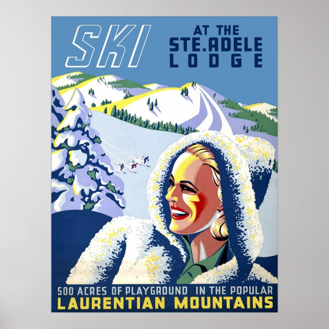 Affiche Québec, Canada, fille de ski à Laurentian Mountain (Devant)