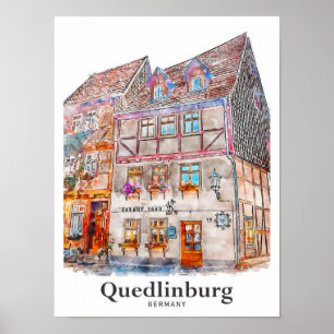 Affiche Quedlinburg Allemagne Voyage Aquarelle main tirée
